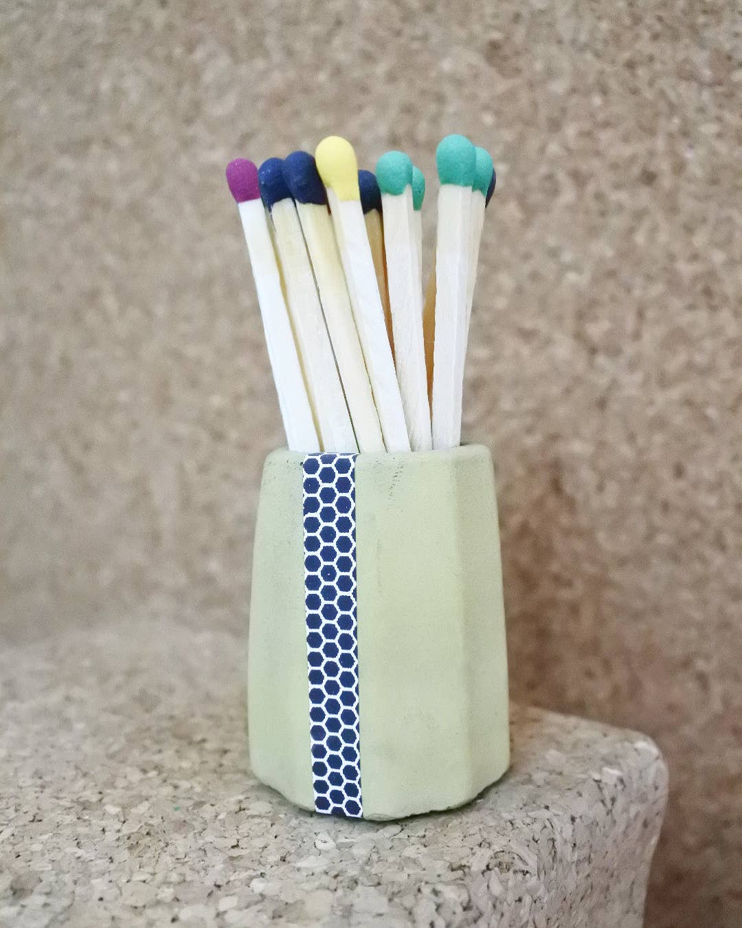 Teal Concrete Handmade Match Stick Holder