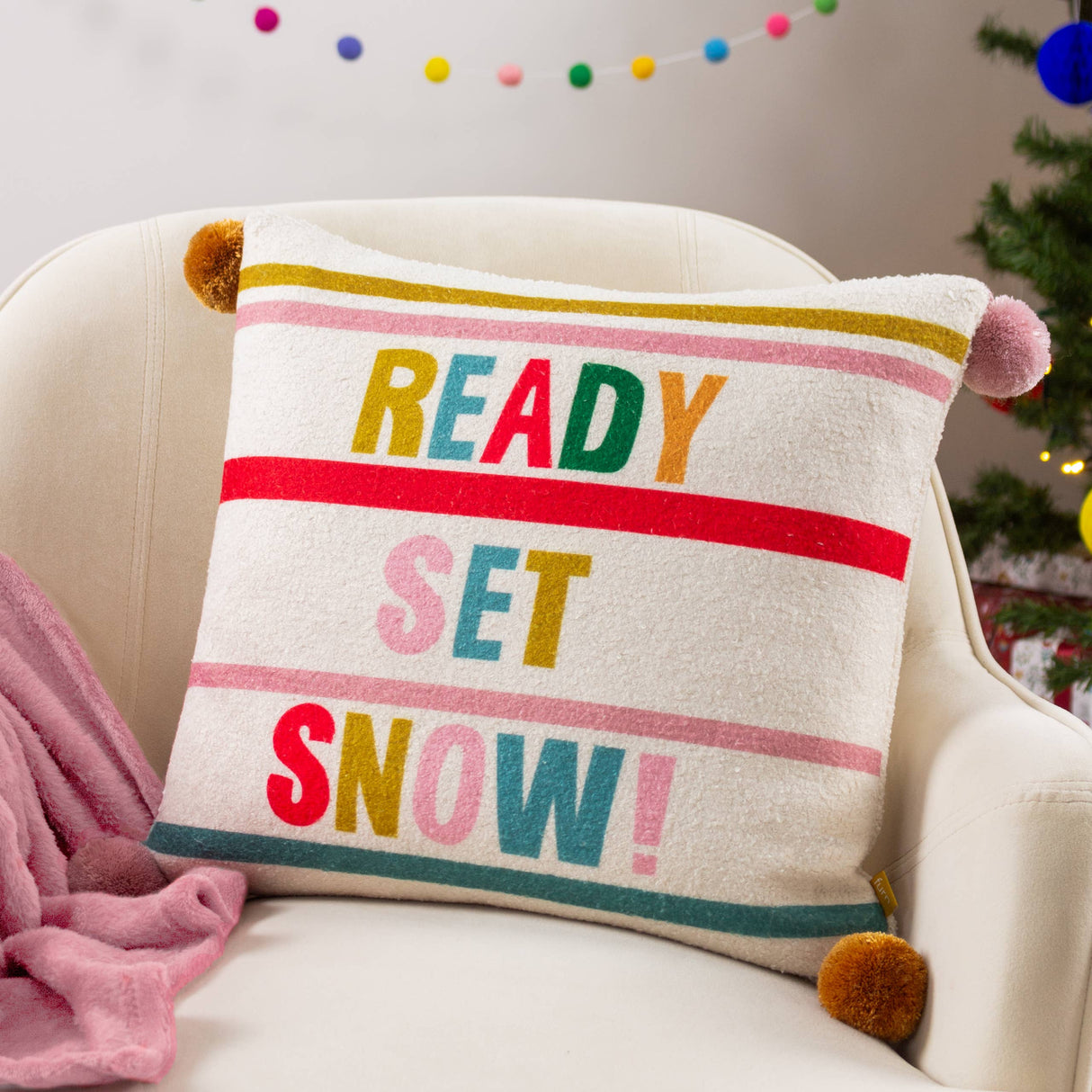 Pom-Poms Ready Set Snow Cushion Multicolour