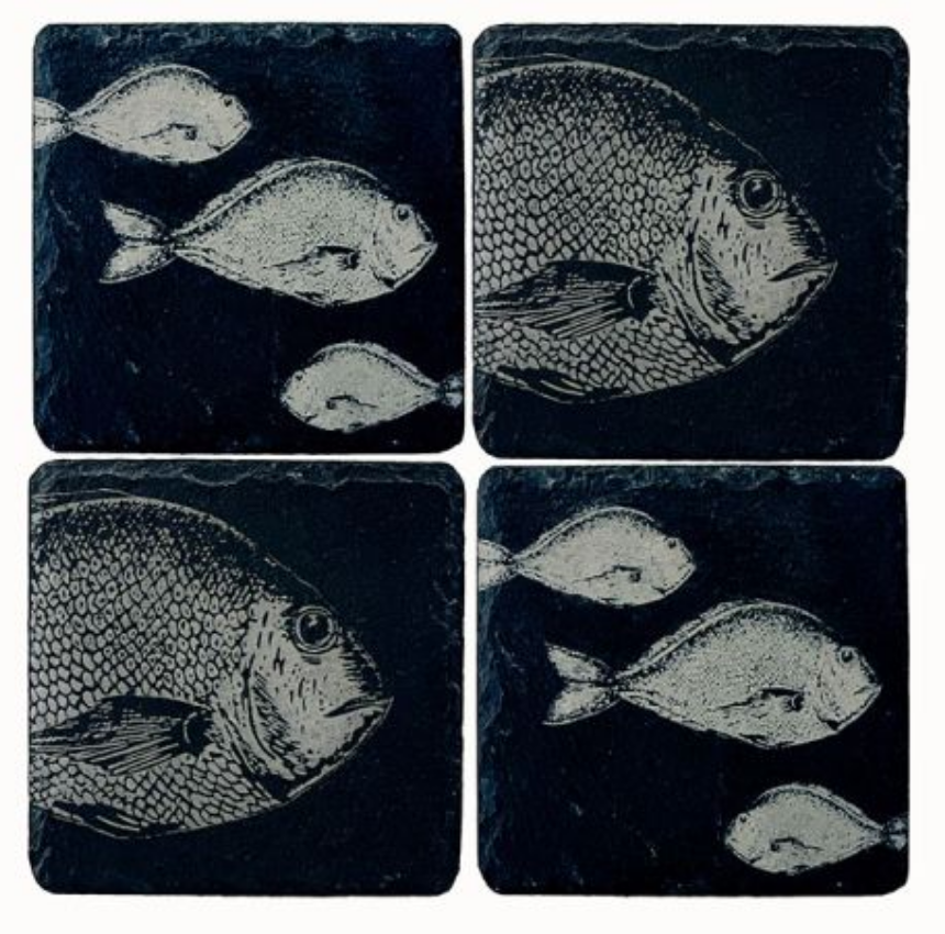 4 Slate Coasters - Fish Mix