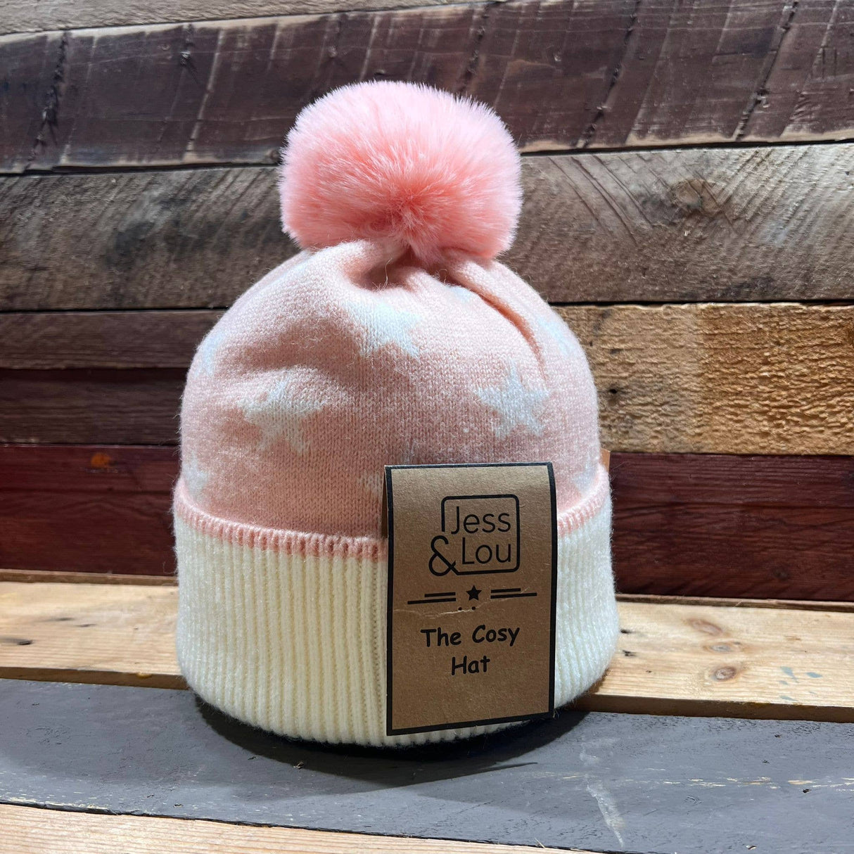 Unisex Star Cosy Bobble Hat Pink