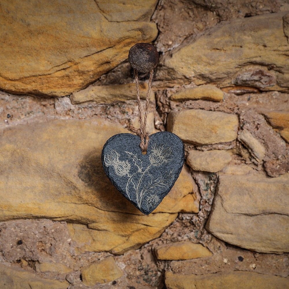 Slate Decoration - Heart - Thistle Trio